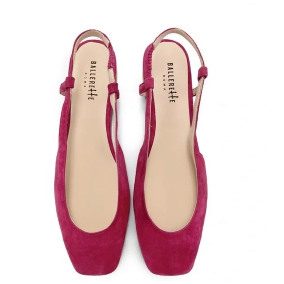 Ballerette Shoes - BALLERETTE • Fuchsia Suede Square Toe Slingback Ballet Flats Made In Italy